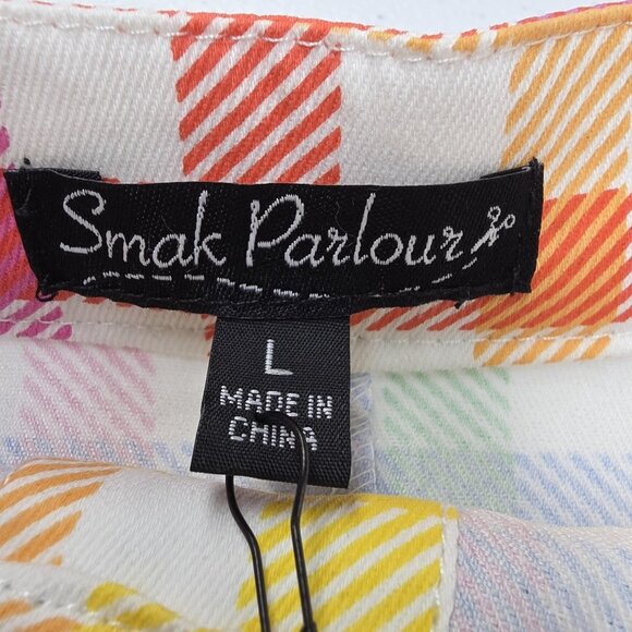 Smak Parlour Skirt Womens Large Rainbow Gingham Button Front Scallop Hem - Picture 3 of 8